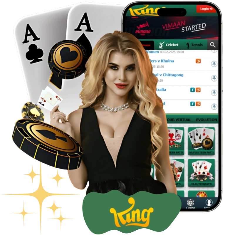 king exchange with girl model, casino icons and mobile phone